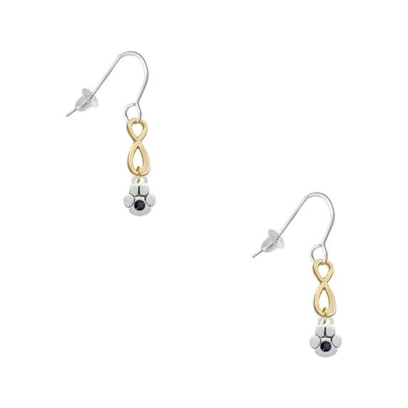 Delight Jewelry Silvertone Mini Paw with Black Crystal Gold Tone Infinity French Earrings