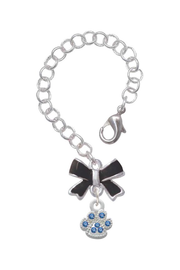 Silvertone Mini Paw with Blue Crystals - Silvertone Black Bow Charm Accessory for Tumblers and Thermal Cups