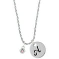 thumbnail image 1 of Delight Jewelry Silvertone Mini Paw with Pink Crystal Silvertone Script Initial Disc - A - Charm Necklace, 20"+3", 1 of 4