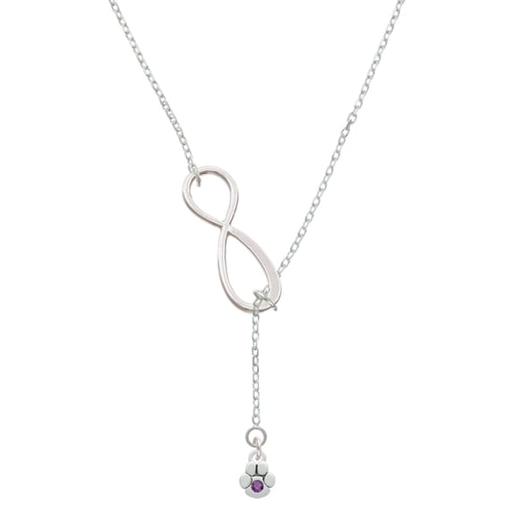Delight Jewelry Silvertone Mini Paw with Purple Crystal Silver tone Elegant Infinity Lariat Necklace