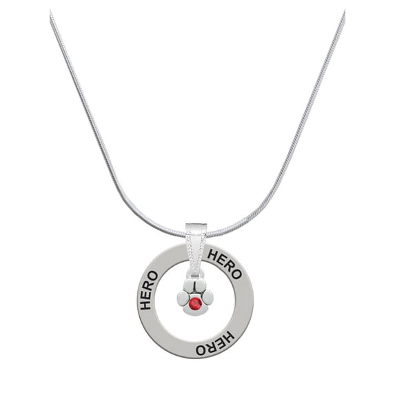 Delight Jewelry Silvertone Mini Paw with Red Crystal Hero Ring Charm Necklace, 18"