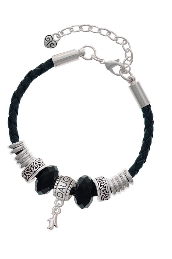 Silvertone Mini Penguin Daughter Celtic Knot Leather Bead Bracelet, 7"+2" Extender