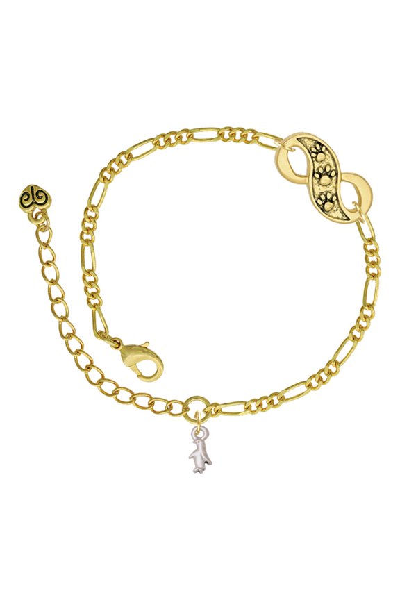 Silvertone Mini Penguin Gold-tone Paw Infinity Link Chain Bracelet, 6"+2" Extender