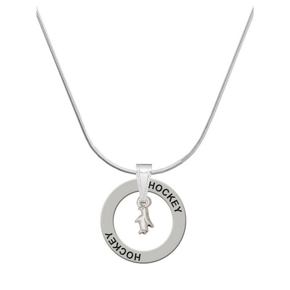Delight Jewelry Silvertone Mini Penguin Hockey Ring Charm Necklace, 18"