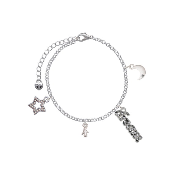 Delight Jewelry Silvertone Mini Penguin Silvertone Dream Big Charm Bracelet, 7.5+2" Extender