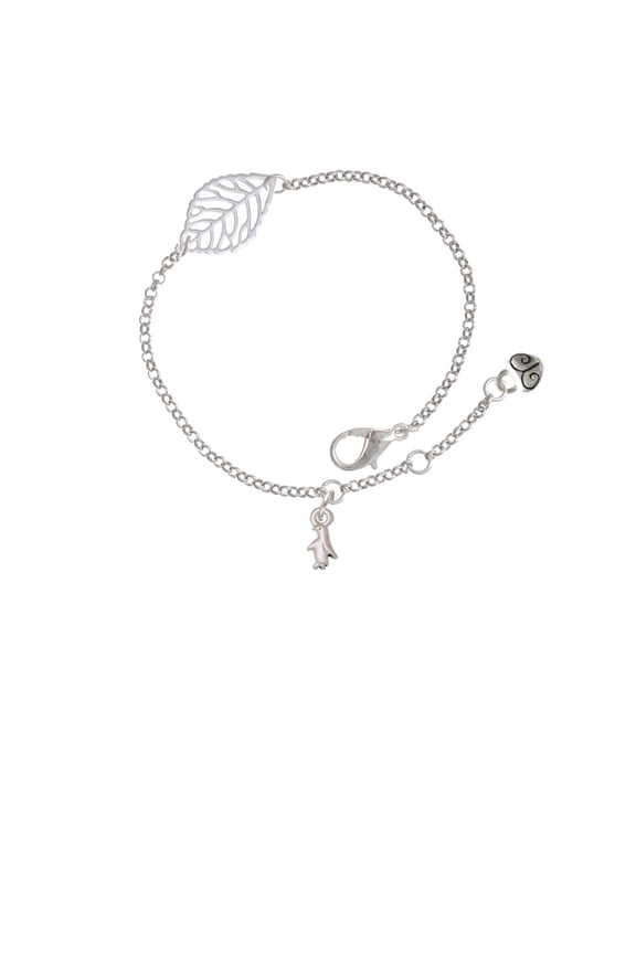 Silvertone Mini Penguin - Silvertone Leaf Delicate Bracelet, 6.25+1.75"