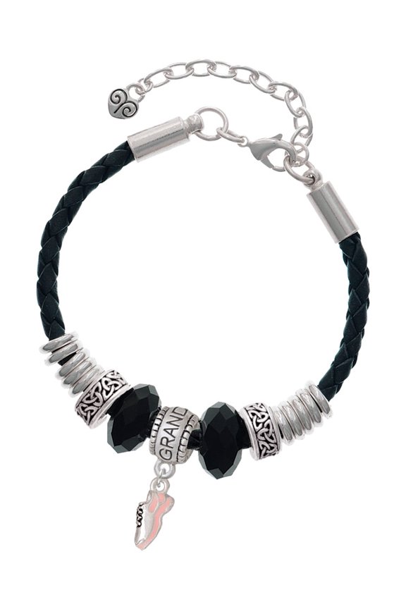 Silvertone Mini Pink Running Shoe Granddaughter Celtic Knot Leather Bead Bracelet, 7"+2" Extender