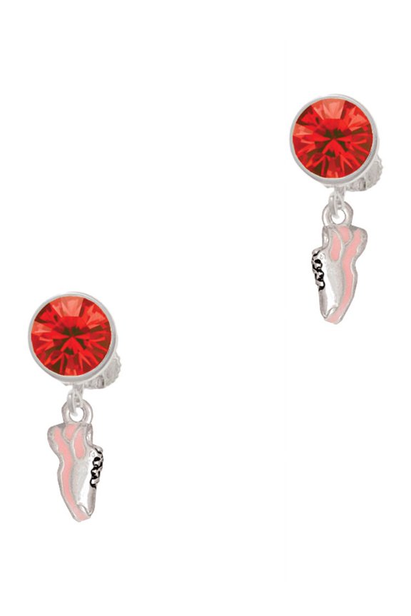 Silvertone Mini Pink Running Shoe Red Crystal Clip on Earrings