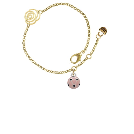 Delight Jewelry Silvertone Mini Pink Soccer ball Gold-tone Rose Link Chain Bracelet, 6.25"+1.75" Extender