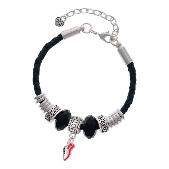Delight Jewelry Silvertone Mini Red Running Shoe Mother Celtic Knot Leather Bead Bracelet, 7"+2" Extender