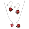 thumbnail image 1 of Delight Jewelry Silvertone Mini Red Strawberry with Clear Crystals Red Lucky Ladybug Necklace and Dangle Earrings Set, 1 of 6