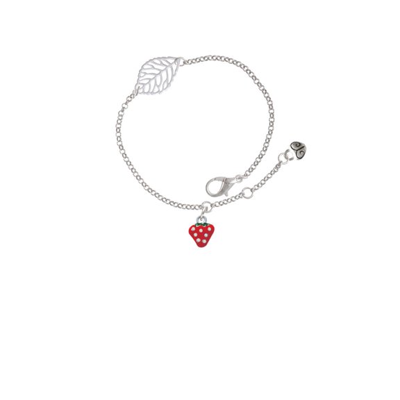 Delight Jewelry Silvertone Mini Red Strawberry with Clear Crystals - Silvertone Leaf Delicate Bracelet, 6.25+1.75"