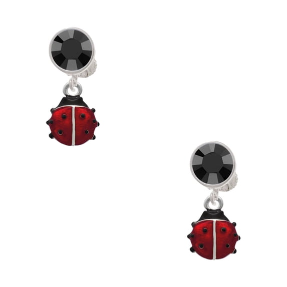 Delight Jewelry Silvertone Mini Red Translucent Ladybug Black Crystal Clip on Earrings