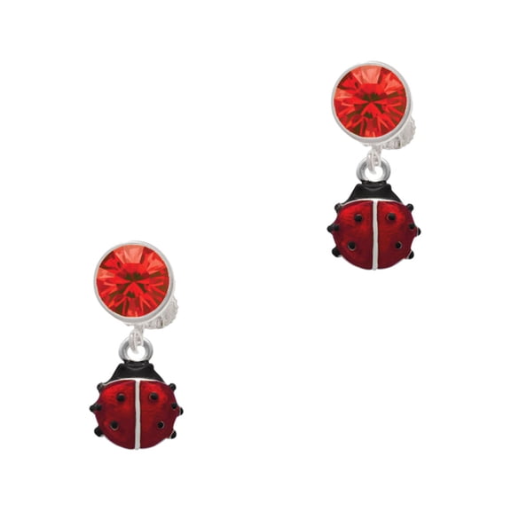 Delight Jewelry Silvertone Mini Red Translucent Ladybug Red Crystal Clip on Earrings