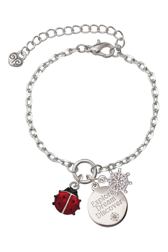 Silvertone Mini Red Translucent Ladybug Silvertone Discover Dream Explore Zoey Charm Bracelet, 6.5+2" Extender