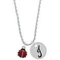 thumbnail image 1 of Delight Jewelry Silvertone Mini Red Translucent Ladybug Silvertone Script Initial Disc - J - Charm Necklace, 20"+3", 1 of 4