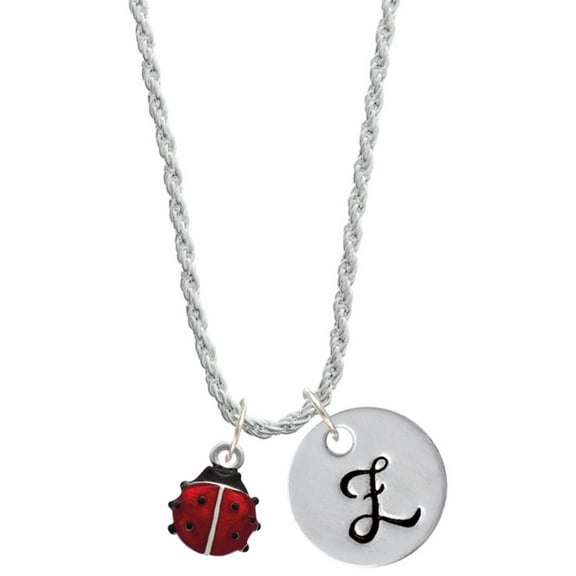 Delight Jewelry Silvertone Mini Red Translucent Ladybug Silvertone Script Initial Disc - Z - Charm Necklace, 20"+3"