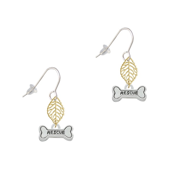 Delight Jewelry Silvertone Mini ''Rescue'' Dog Bone Goldtone Leaf French Earrings