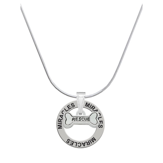 Delight Jewelry Silvertone Mini ''Rescue'' Dog Bone Miracles Ring Charm Necklace, 18"