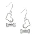thumbnail image 1 of Delight Jewelry Silvertone Mini ''Rescue'' Dog Bone Open Heart French Earrings, 1 of 4