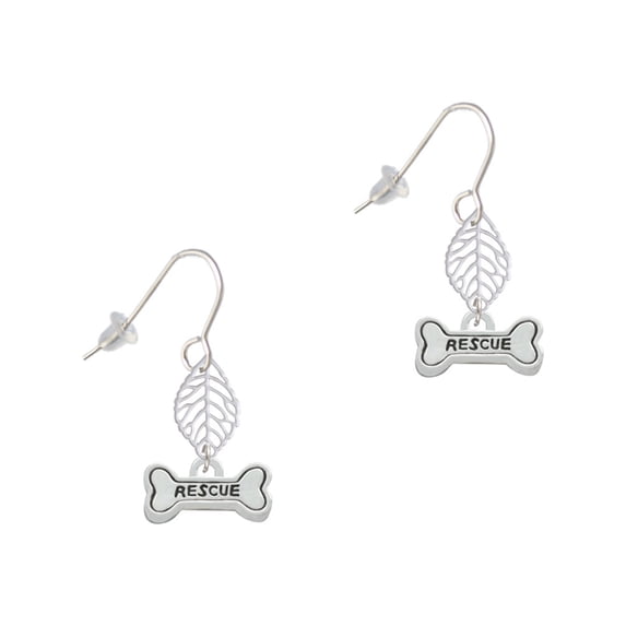 Delight Jewelry Silvertone Mini ''Rescue'' Dog Bone Silvertone Leaf French Earrings