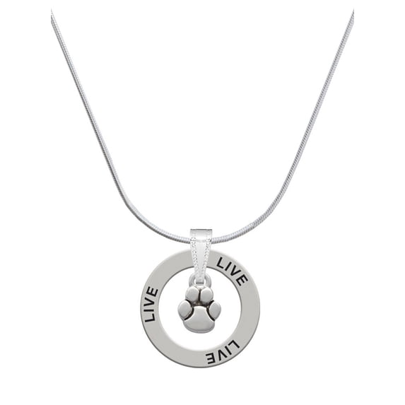 Delight Jewelry Silvertone Mini Rounded Paw Live Ring Charm Necklace, 18"