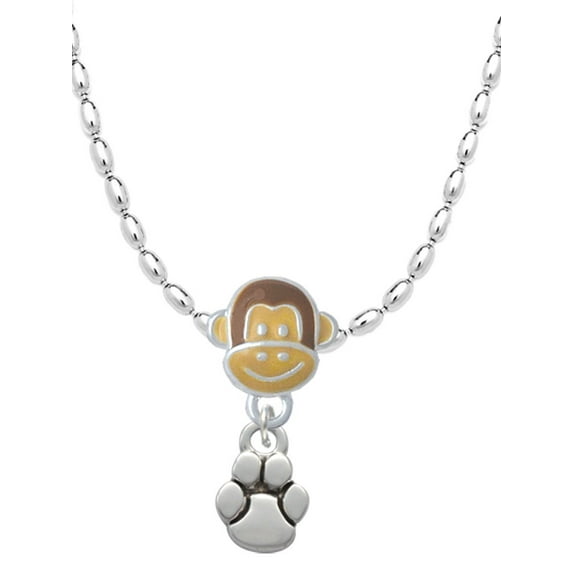 Delight Jewelry Silvertone Mini Rounded Paw Mia Monkey Charm Necklace