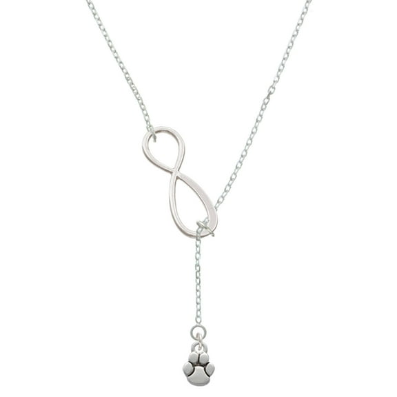 Delight Jewelry Silvertone Mini Rounded Paw Silver tone Elegant Infinity Lariat Necklace