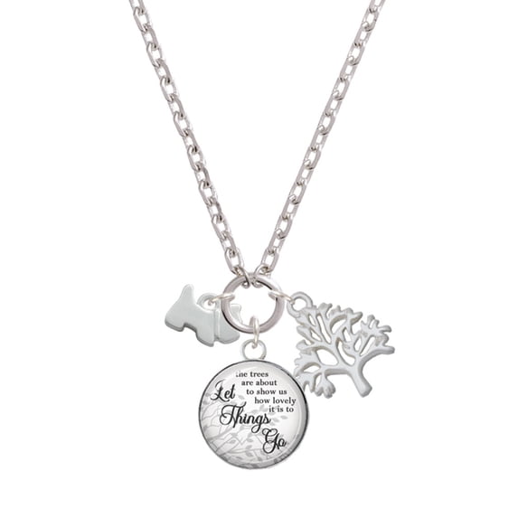 Delight Jewelry Silvertone Mini Scottie Dog Let Things Go Fall Zoey Charm Necklace, 28"