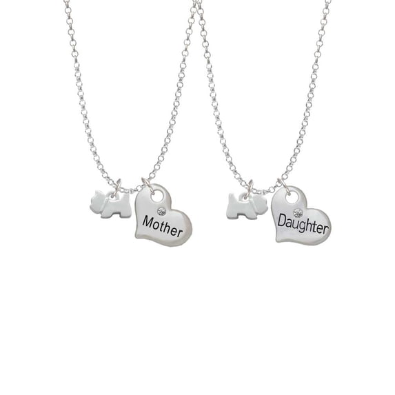 Delight Jewelry Silvertone Mini Scottie Dog Mother & Daughter Heart Necklaces (Set of 2), 19"+2"