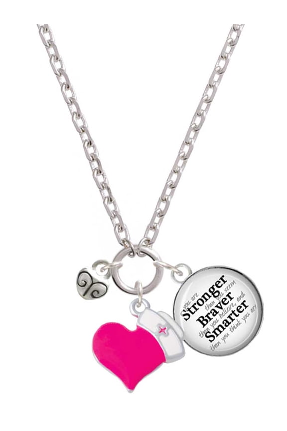 Silvertone Mini Scroll Heart - Hot Pink Heart Nurse Strong Zoe Necklace