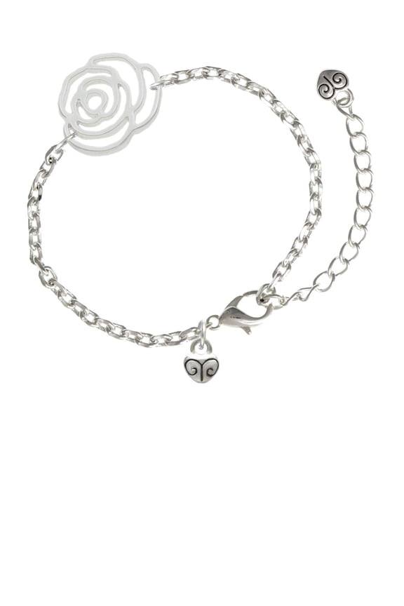 Silvertone Mini Scroll Heart Silver-tone Flower Link Chain Bracelet, 6.75"+2" Extender