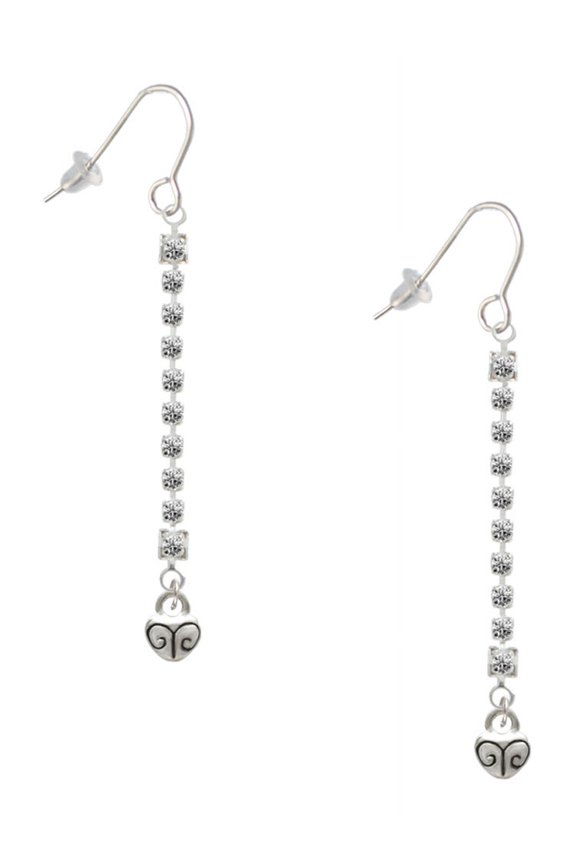 Silvertone Mini Scroll Heart - Silver-tone Long Sparkle Dangle French Earrings