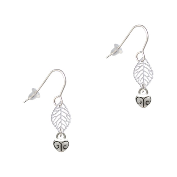 Delight Jewelry Silvertone Mini Scroll Heart Silvertone Leaf French Earrings