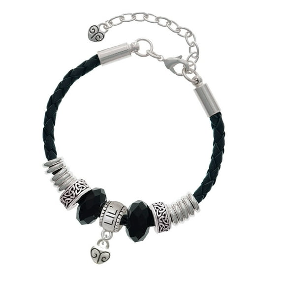 Delight Jewelry Silvertone Mini Scroll Heart Sister Celtic Knot Leather Bead Bracelet, 7"+2" Extender