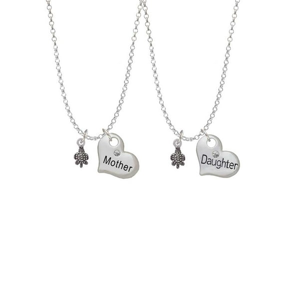 Delight Jewelry Silvertone Mini Sea Turtle Mother & Daughter Heart Necklaces (Set of 2), 19"+2"