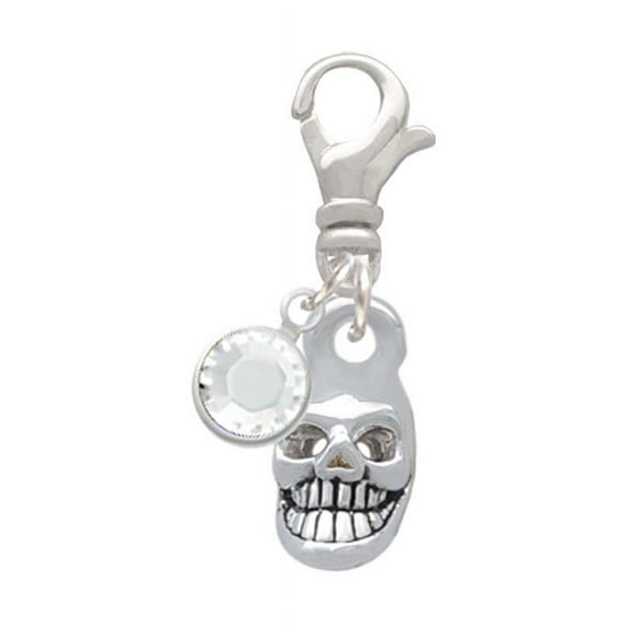 Delight Jewelry Silvertone Mini Skull - Silvertone Clip on Charm with Clear Crystal Drop