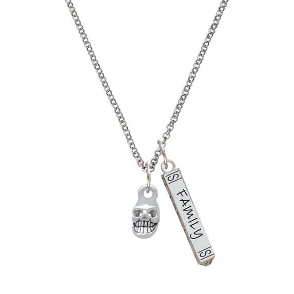 Delight Jewelry Silvertone Mini Skull Silvertone Family Bar Charm Necklace, 23"