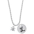 thumbnail image 1 of Delight Jewelry Silvertone Mini Skull and Bones with 3 AB Crystals Silvertone Script Initial Disc - L - Charm Necklace, 20"+3", 1 of 4