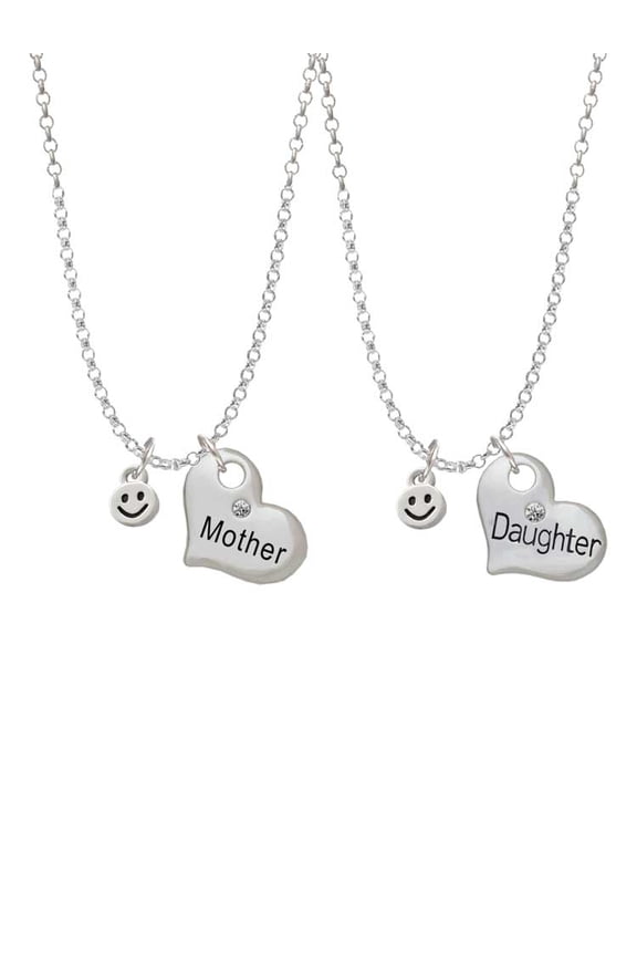 Silvertone Mini Smiley Face Mother & Daughter Heart Necklaces (Set of 2), 19"+2"