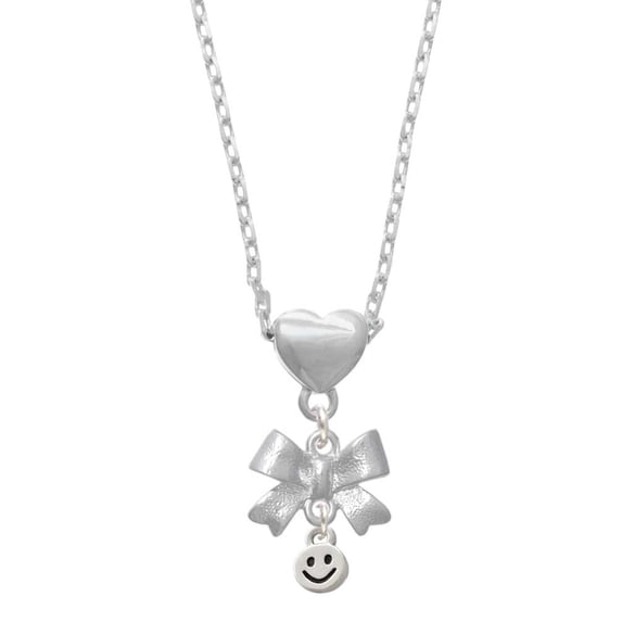 Delight Jewelry Silvertone Mini Smiley Face Silver tone Bow Heart Necklace