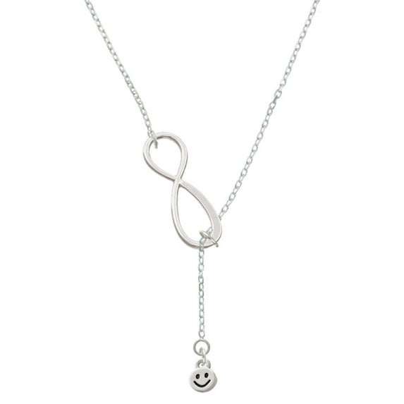 Delight Jewelry Silvertone Mini Smiley Face Silver tone Elegant Infinity Lariat Necklace