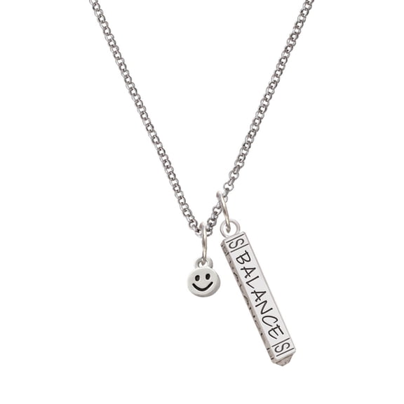 Delight Jewelry Silvertone Mini Smiley Face Silvertone Balance Bar Charm Necklace, 23"