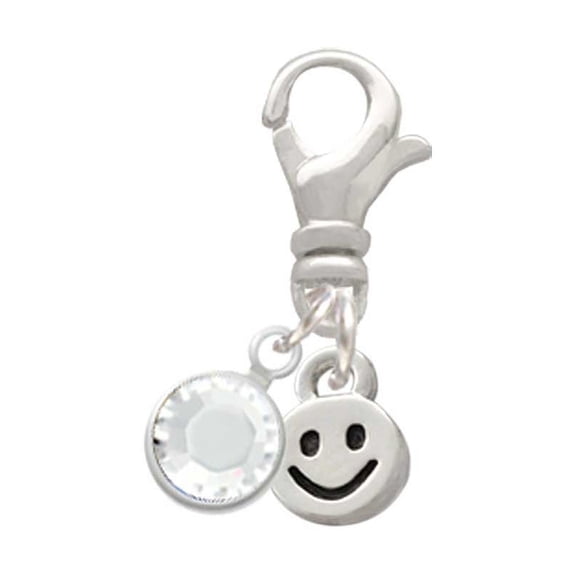 Delight Jewelry Silvertone Mini Smiley Face - Silvertone Clip on Charm with Clear Crystal Drop