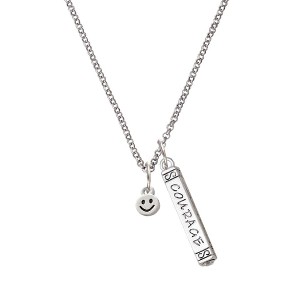 Delight Jewelry Silvertone Mini Smiley Face Silvertone Courage Strength Wisdom Honesty Bar Charm Necklace, 23"