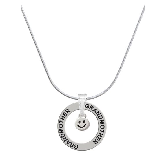 Delight Jewelry Silvertone Mini Smiley Face Silvertone Grandmother Ring Charm Necklace, 18"