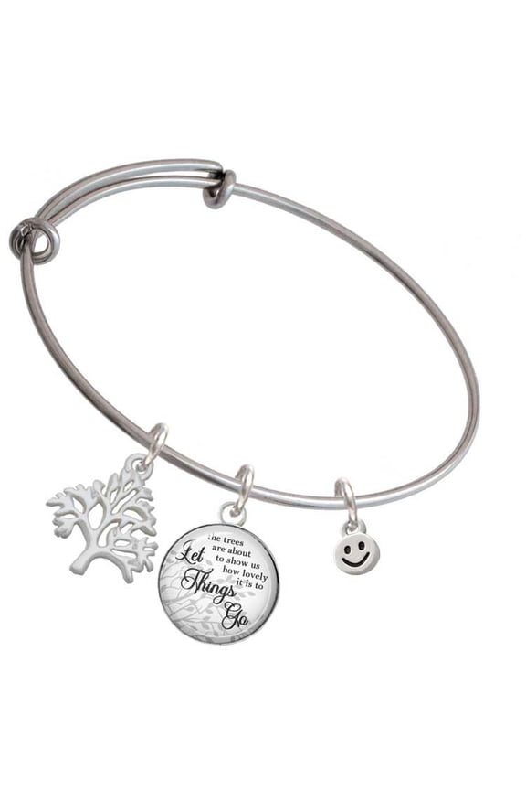 Silvertone Mini Smiley Face Silvertone Let Things Go Tree Charm Bangle Bracelet