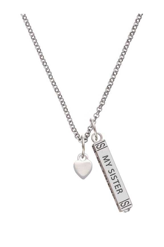 Delight Jewelry Silvertone Mini Smooth Heart Silvertone Always My Sister Bar Charm Necklace, 23"