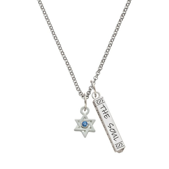 Delight Jewelry Silvertone Mini Star of David with Blue Crystal Silvertone Hope Anchors the Soul Bar Charm Necklace, 23"