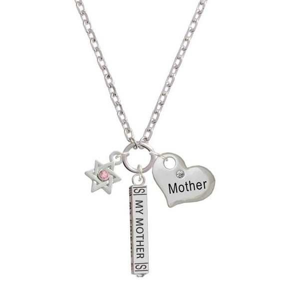 Delight Jewelry Silvertone Mini Star of David with Pink Crystal Always My Mother Bar Zoe Necklace